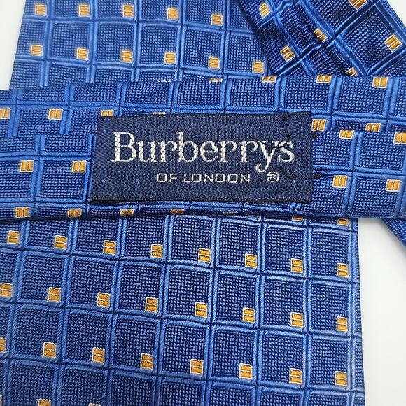 Vintage Burberrys of London Tie Mens Jacquard Foulard Blue Gold Silk 59.4" USA - Picture 5 of 8